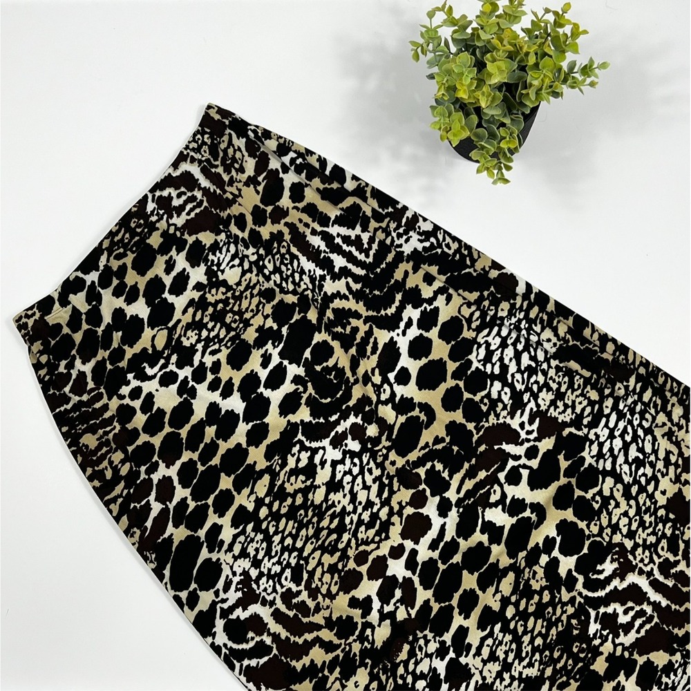 Additions by Chico's Leopard‎ Print Midi Flare Skirt Pull On Size 2 US L/12